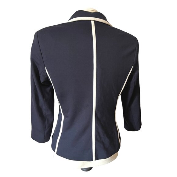 New York & Company Stretch Vintage Navy Blue Piped Collared Blazer Sz Medium Wom - Picture 2 of 7